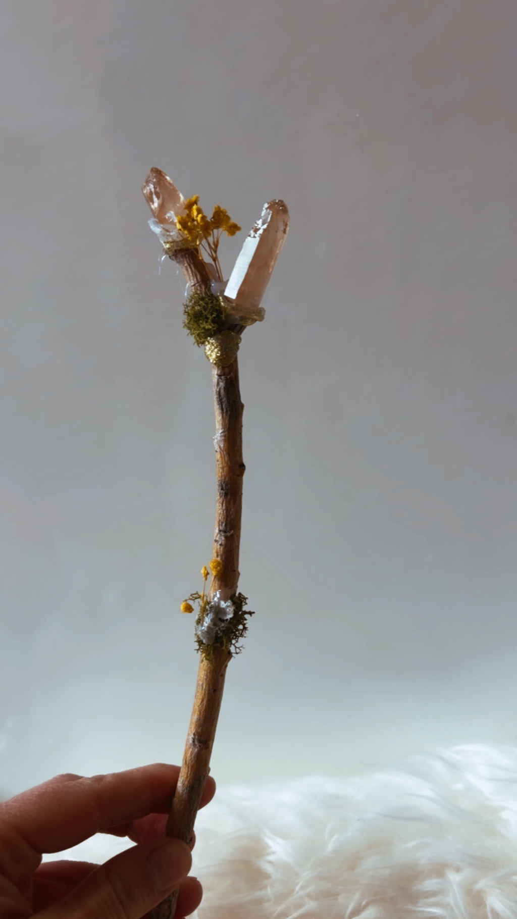 Moonflower Crystal Wands | Handmade Nature Wands with Crystals, Moss & Wildflowers
