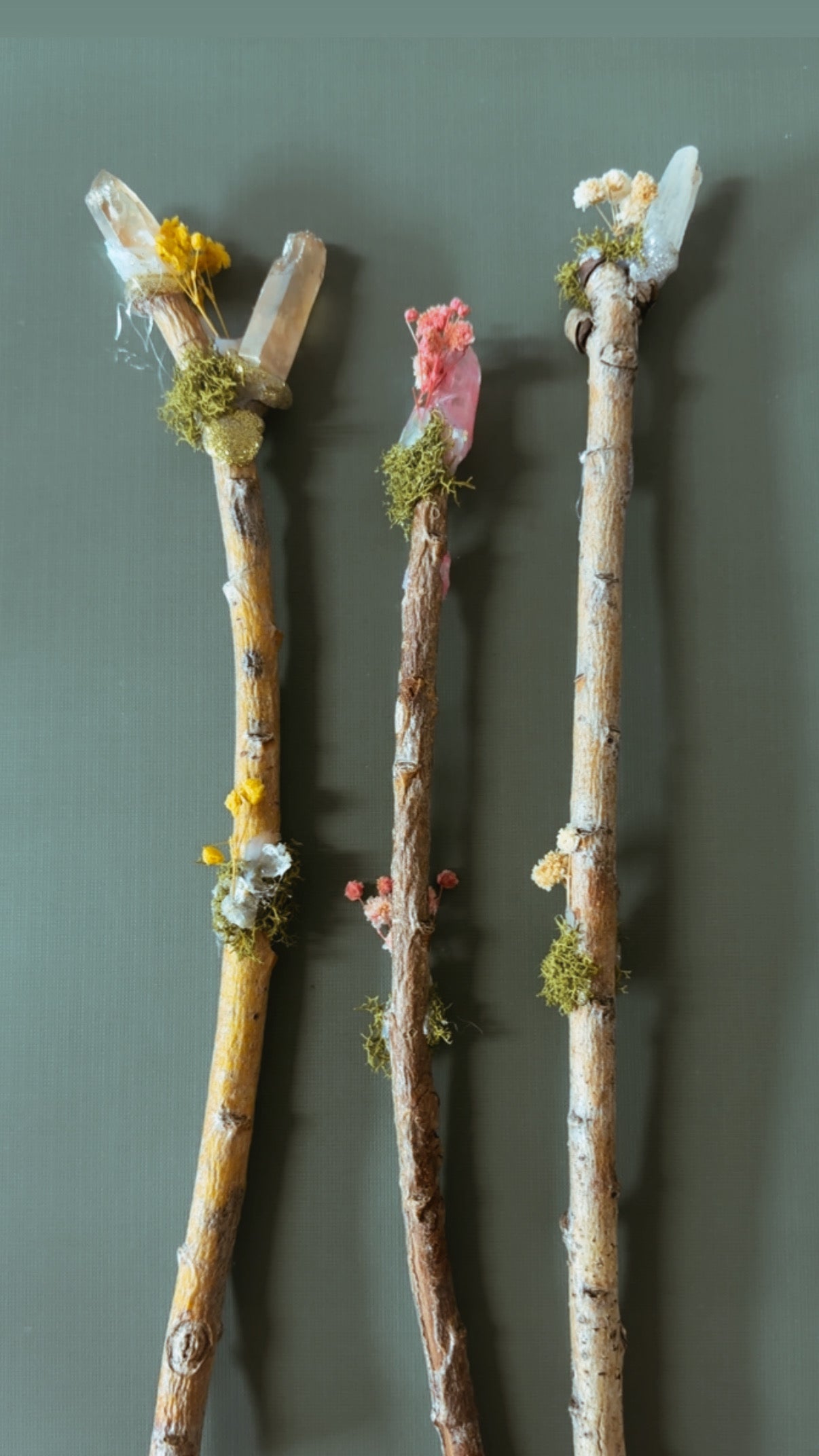 Moonflower Crystal Wands | Handmade Nature Wands with Crystals, Moss & Wildflowers