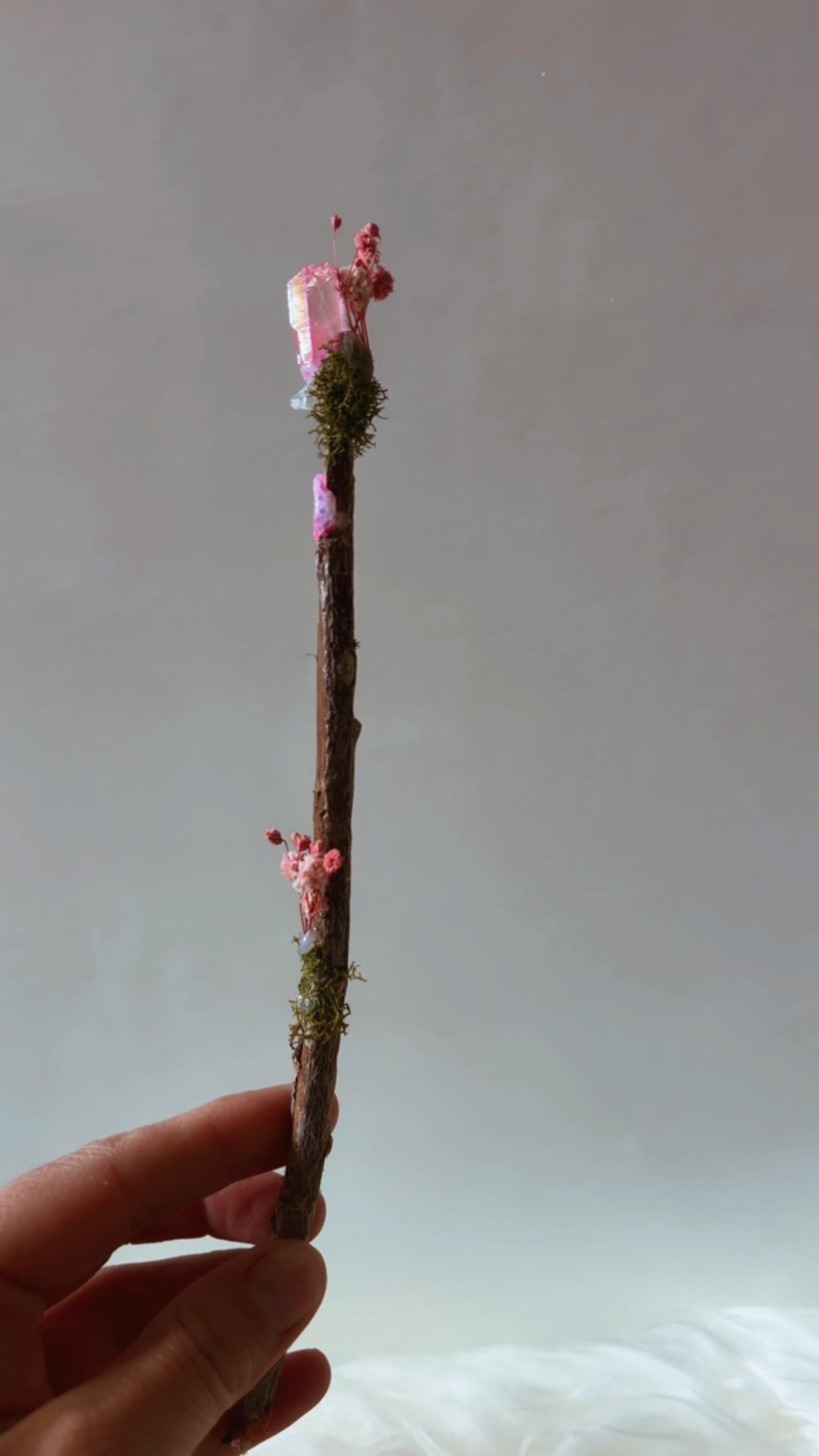Moonflower Crystal Wands | Handmade Nature Wands with Crystals, Moss & Wildflowers