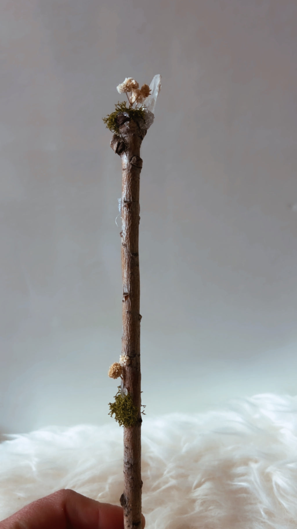 Moonflower Crystal Wands | Handmade Nature Wands with Crystals, Moss & Wildflowers