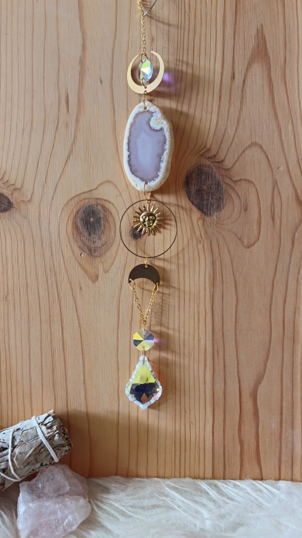 Celestial Sun & Moon Agate Crystal Suncatcher