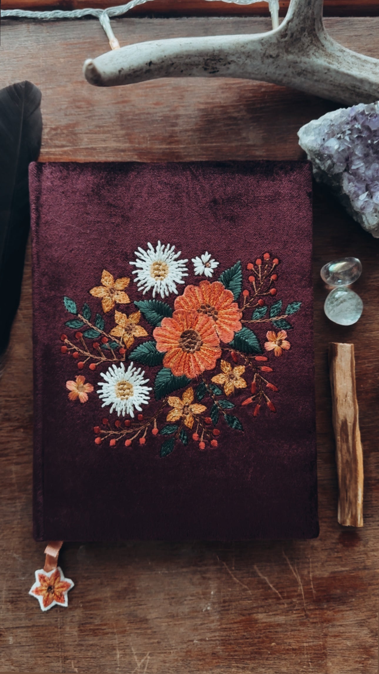 Embroidered Velvet Botanical Journal – Autumn Bloom Edition