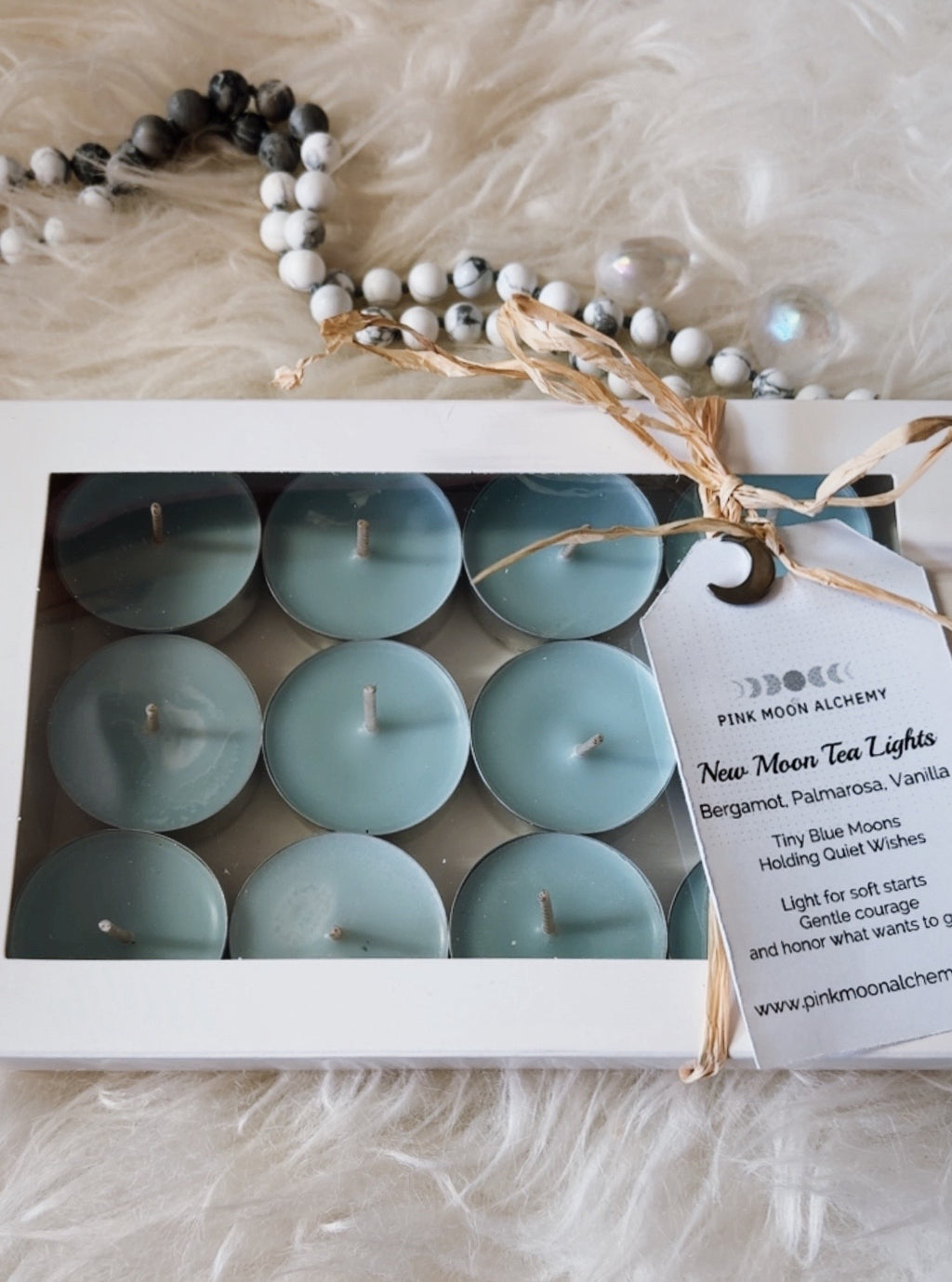New Moon Ritual Tea Lights – Bergamot, Palmarosa & Vanilla | London Fog Scented Candles | Pink Moon Alchemy