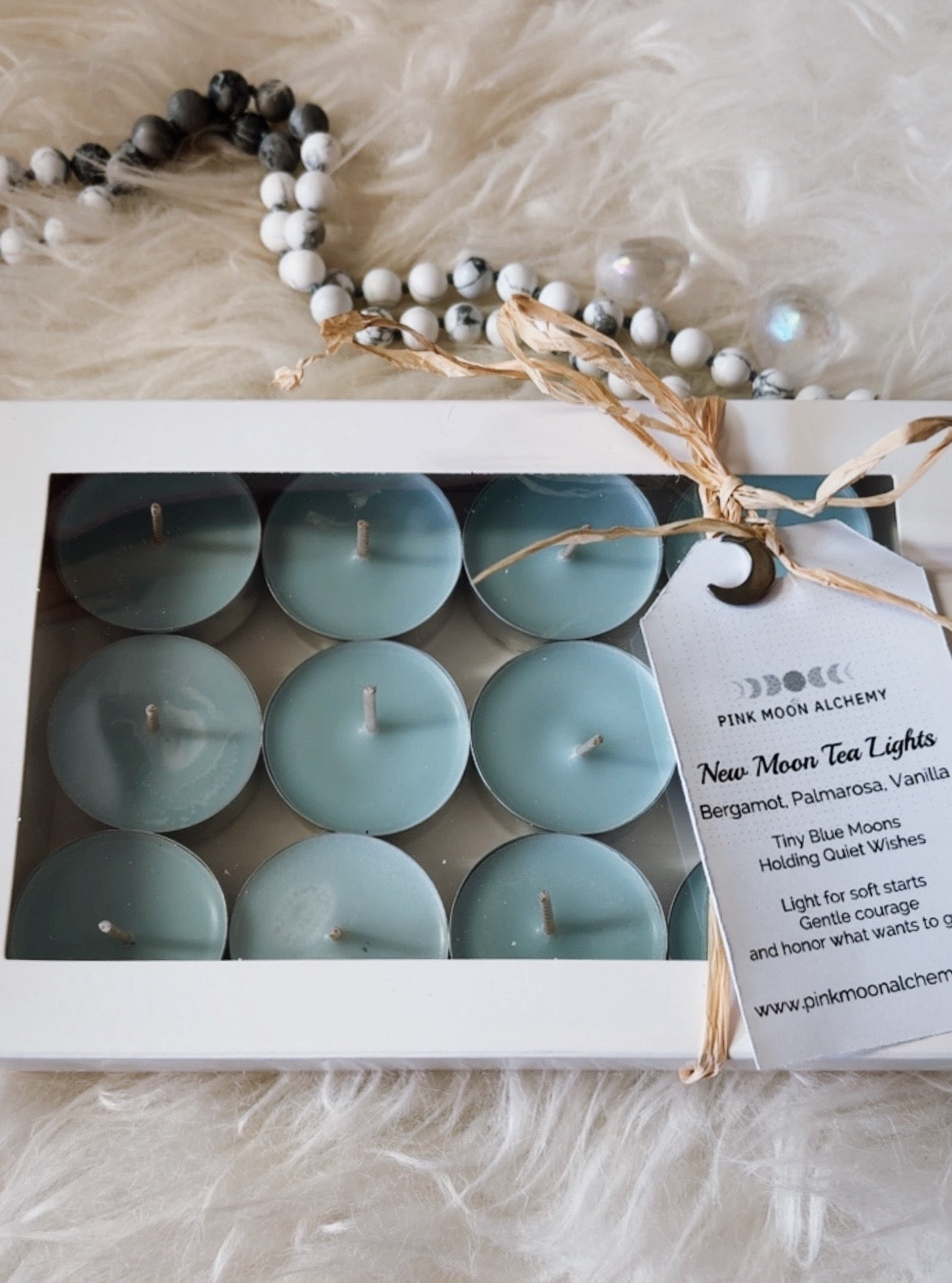 New Moon Ritual Tea Lights – Bergamot, Palmarosa & Vanilla | London Fog Scented Candles | Pink Moon Alchemy