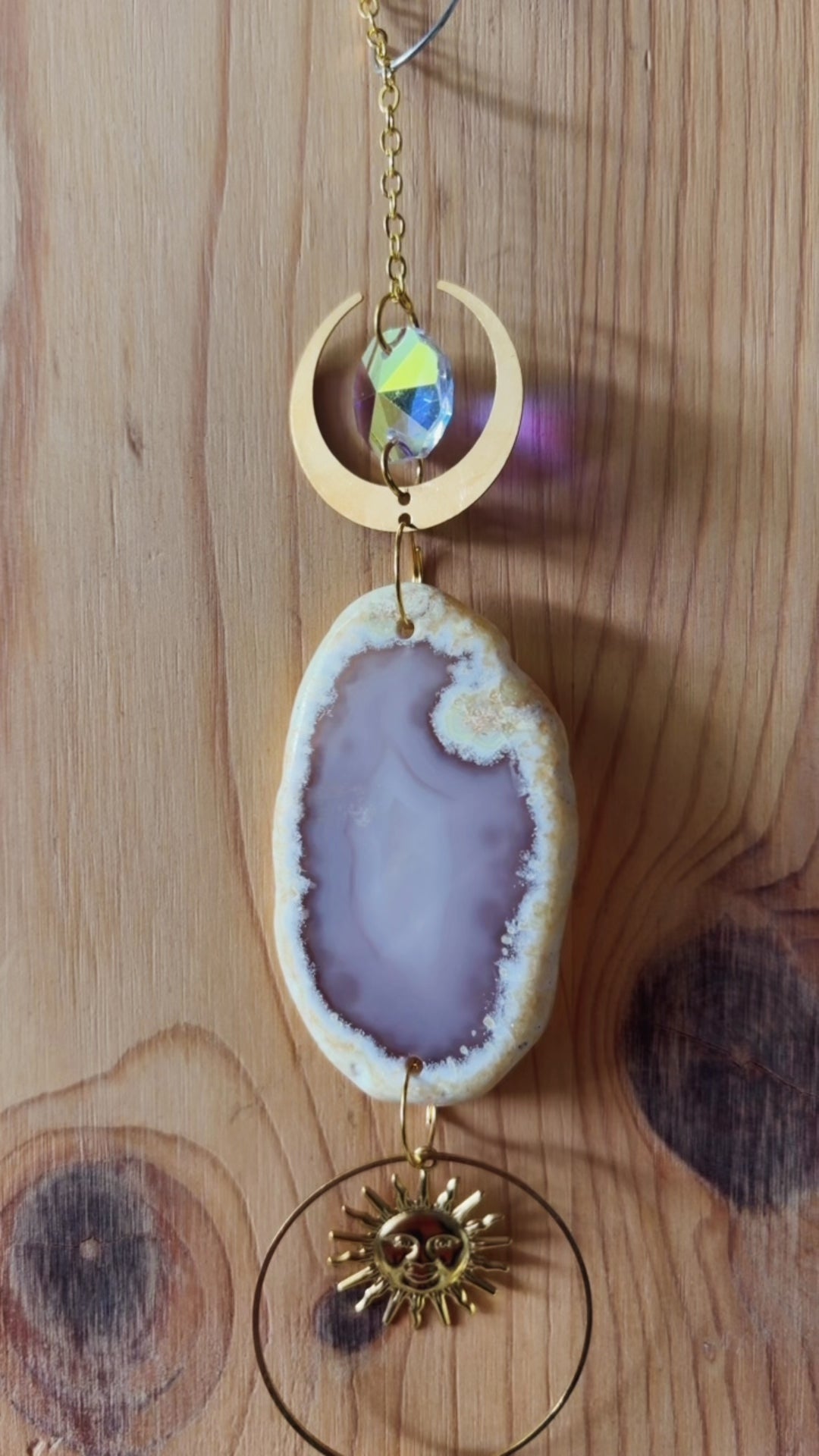 Celestial Sun & Moon Agate Crystal Suncatcher
